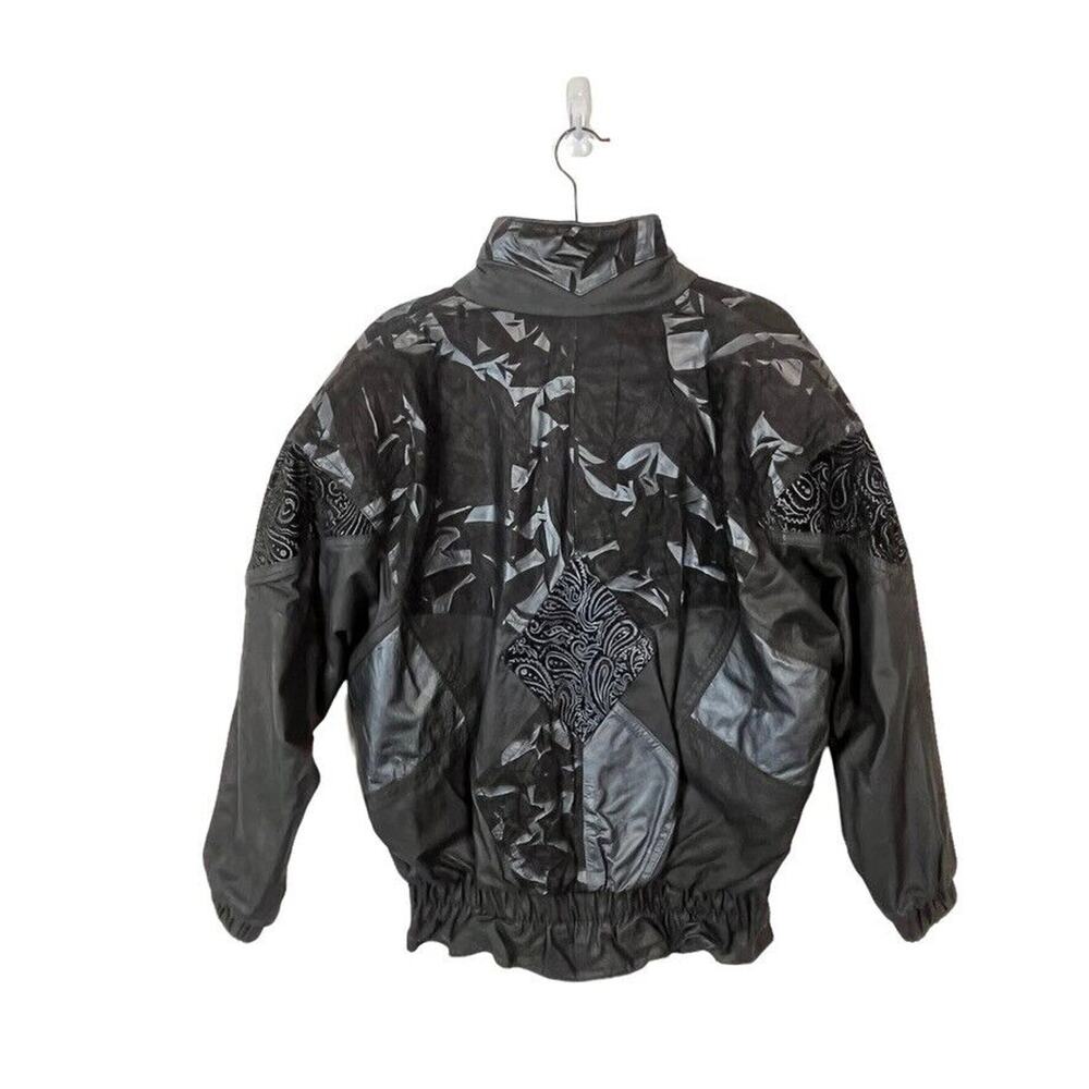 80s Patchwork Leather Jacket Black Oversized Wome… - image 2
